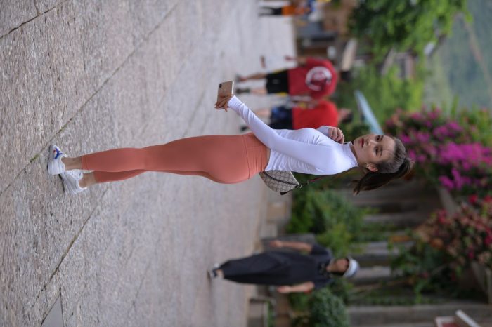 橙色瑜伽裤的高马尾姑娘【615P】00051-达塔图库